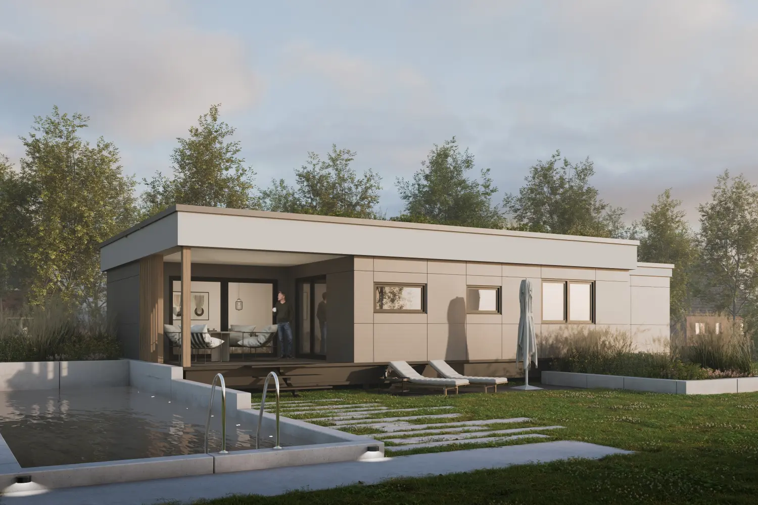 Bungalow in Modulbauweise mit Carport von Sandra Johnson Architektin & Innenarchitektin