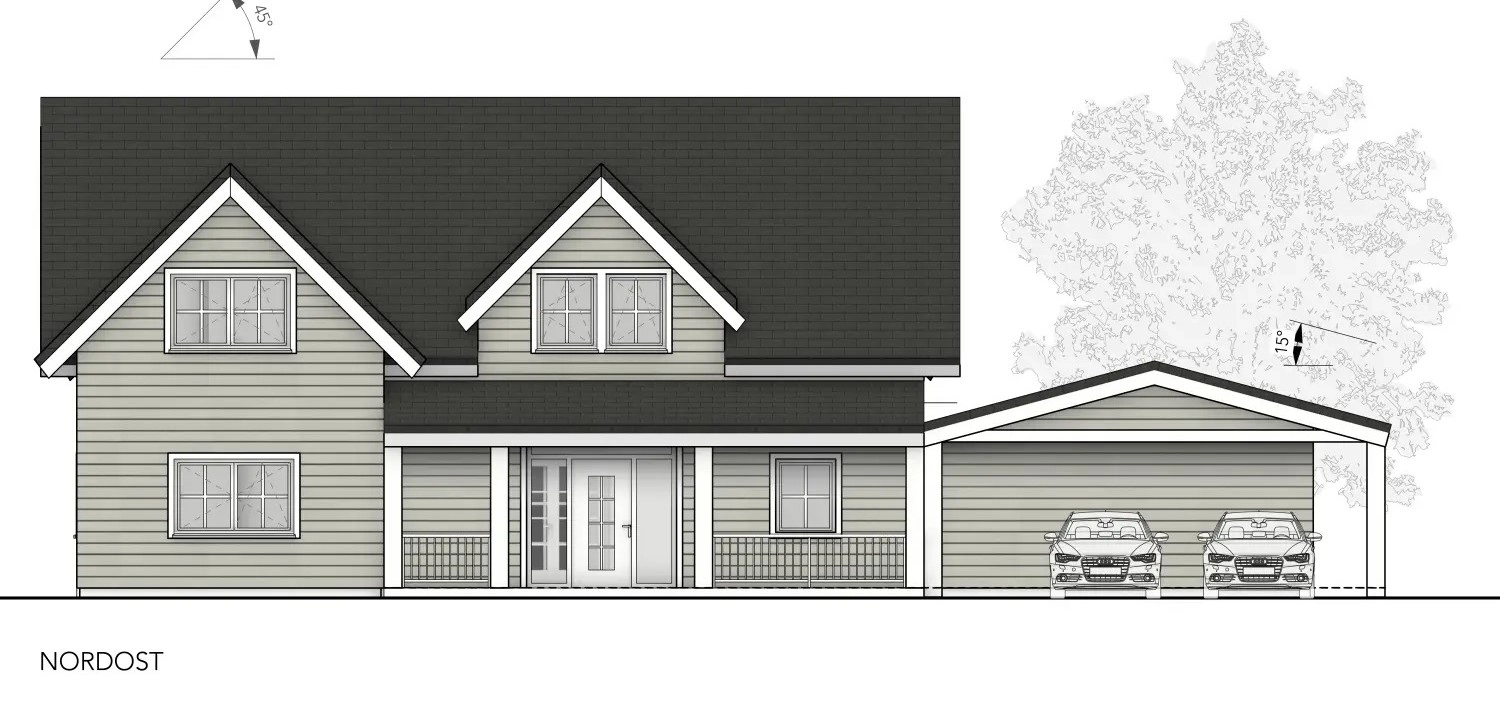 Einfamilienhaus mit Carport im New England Stil von Sandra Johnson Architektin & Innenarchitektin