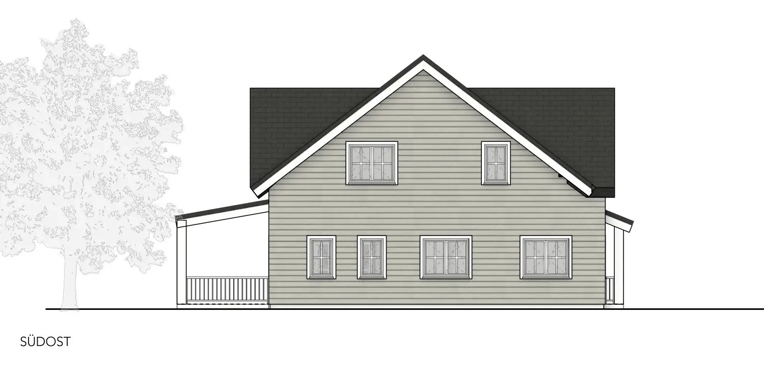 Einfamilienhaus mit Carport im New England Stil von Sandra Johnson Architektin & Innenarchitektin