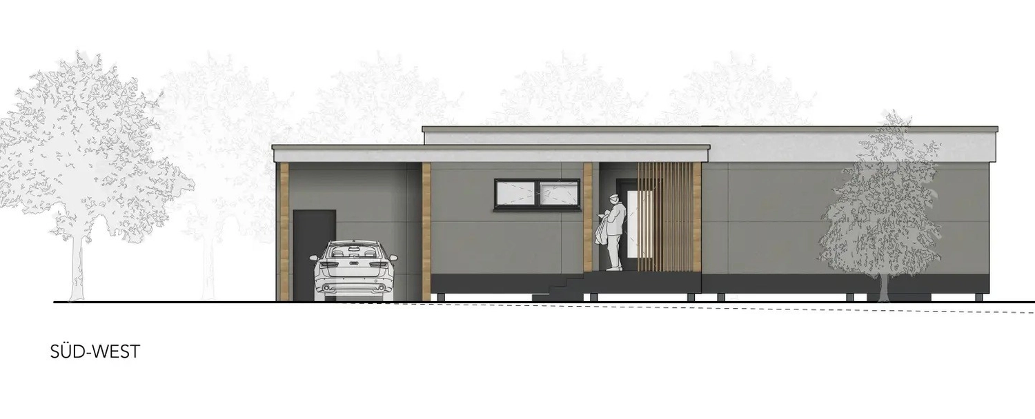 Bungalow in Modulbauweise mit Carport von Sandra Johnson Architektin & Innenarchitektin