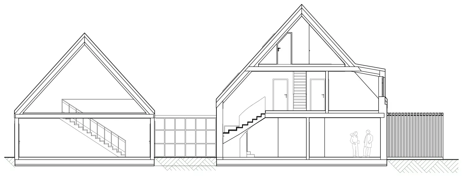 Einfamilienhaus mit Doppelgarage und Windfang, modernes Satteldach mit vorgezogenem Hauptdach von Sandra Johnson Architektin & Innenarchitektin