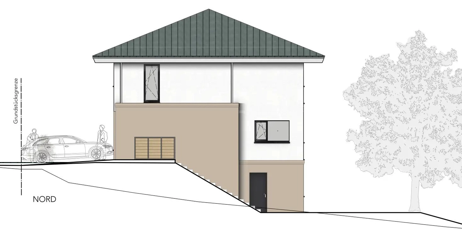 Stadtvilla mit Wohnkeller und Garage, Hanglage von Sandra Johnson Architektin & Innenarchitektin